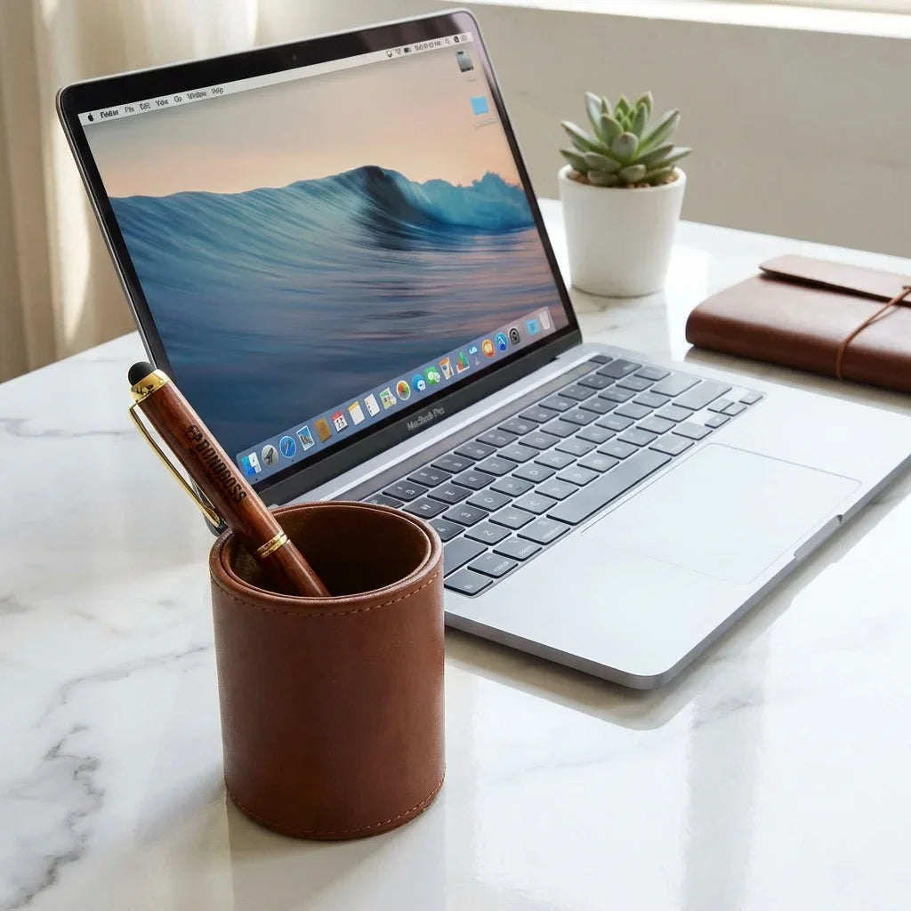 Lápiz wooden premium workspace minimalista with laptop bonoboss