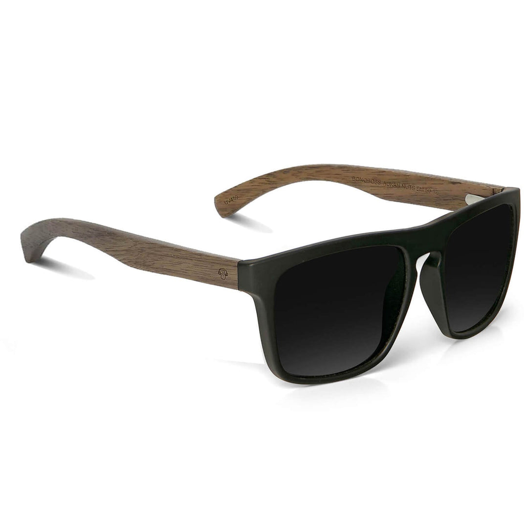 Sunglasses rectangular polarized black wooden temple for men and women with color lenses black Bonoboss #color_smoke