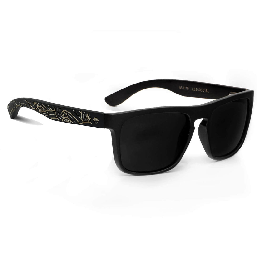 Sunglasses rectangular polarized black wooden temple for men and women with color lenses black Bonoboss #color_waves