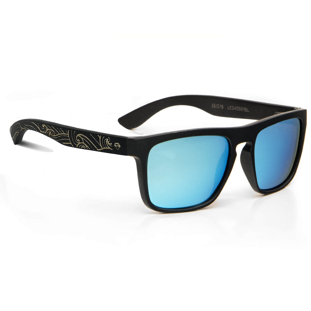 Sunglasses rectangular polarized black wooden temple for men and women with lenses sky Bonoboss #color_waves-sky