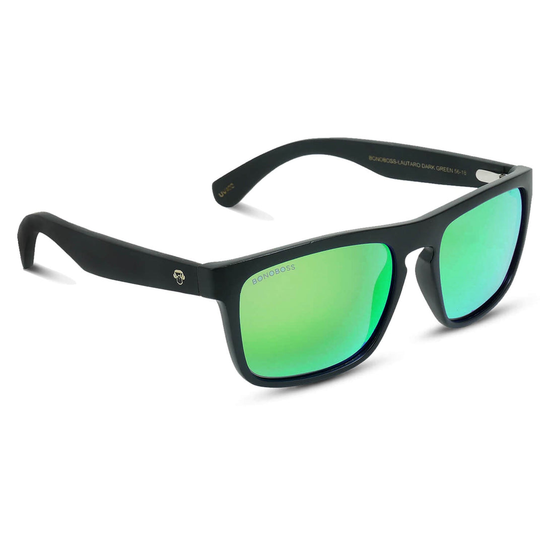 Sunglasses rectangular polarized black for men and women with color lenses mirrored green Bonoboss #color_espejado-verde