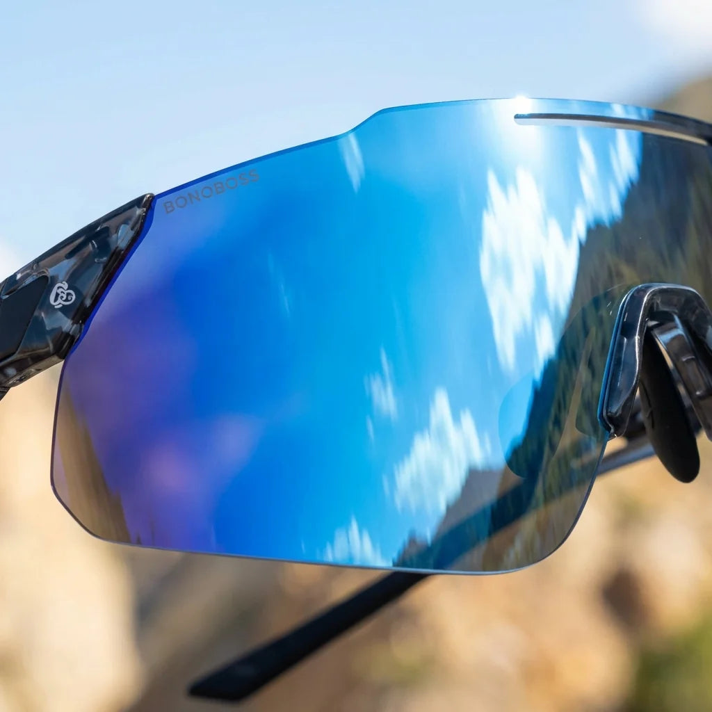 Lenses sun snake polarized UV400 bio-acetate cat eye blue close-up lente mirrored coating detalle optical bonoboss #editorial_detail1 #color_blue