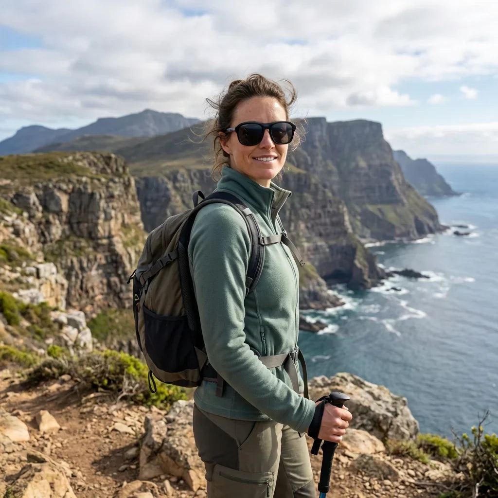 Women wearing lenses sun tom sun bio-acetate polarized aviator black aventura outdoor sendero naturaleza bonoboss #editorial_sustentabilidad #color_negro