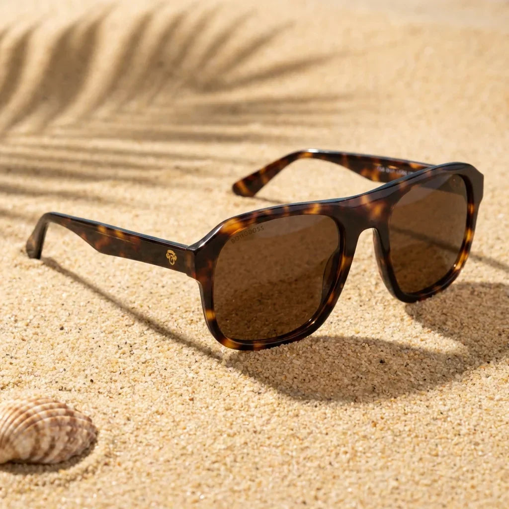 Lenses sun tom sun polarized bio-acetate biodegradable aviator tortoise botanical composition monstera tropical bonoboss #editorial_grid2 #color_carey
