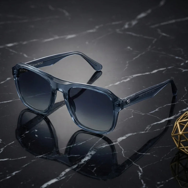 Lenses sun tom sun polarized UV400 bio-acetate aviator blue close-up lente mirrored reflejo coating optical bonoboss #editorial_polarizado #color_azul