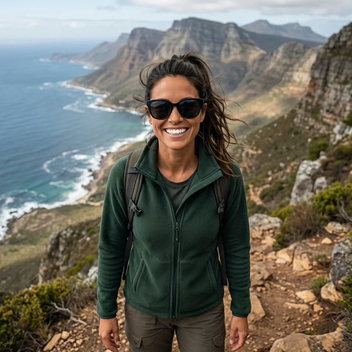 Women wearing lenses sun tiare bio-acetate polarized black aventura outdoor sendero naturaleza activa bonoboss #editorial_sustentabilidad #color_negro