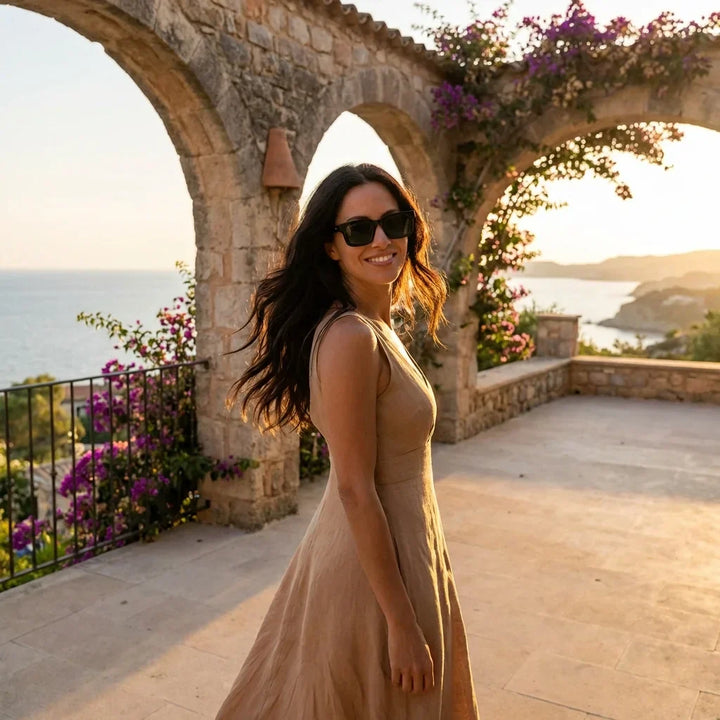 Women wearing lenses sun tokyo bio-acetate polarized black atardecer golden hour estilo urbano elegante bonoboss #editorial_banner #color_negro