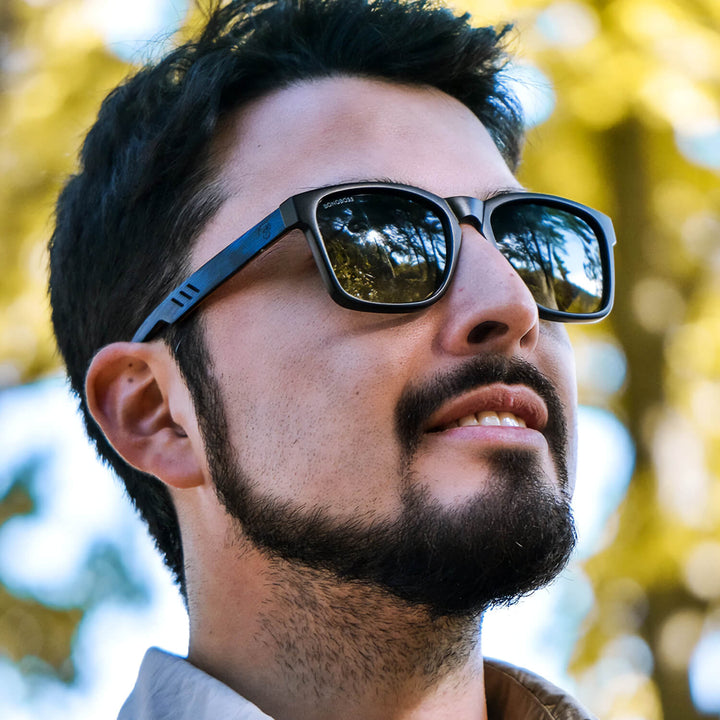 Sunglasses rectangular polarized black for men and women with color lenses gradient blue Bonoboss #color_degrade-azul