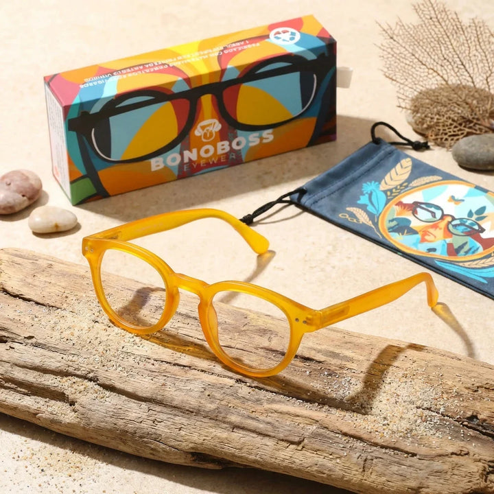 Lenses lectura hawaii clear round filtro luz blue UV protection400 antirreflejo amarillo miel unisex bonoboss