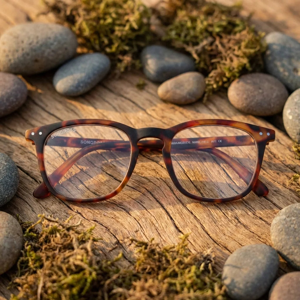 Detalle cristal triple tecnologia filtro luz azul UV400 antirreflejo lentes lectura Fiji Carey Bonoboss