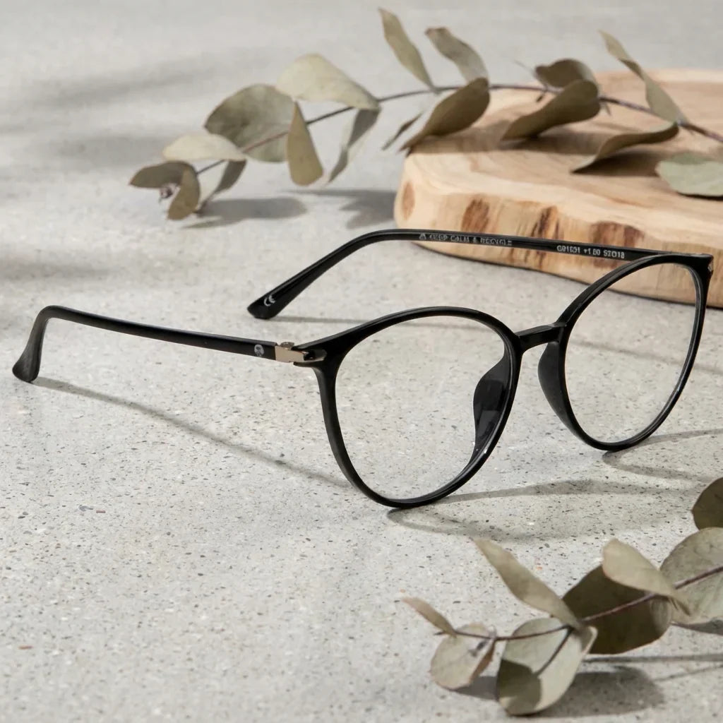 Side view lenses lectura hanga roa black triple proteccion luz blue UV400 antirreflejo rpet recycled bonoboss