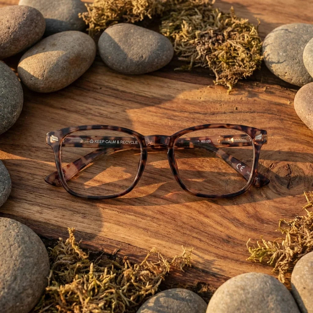 Side view lenses lectura oncol tortoise triple proteccion luz blue UV400 antirreflejo rpet recycled bonoboss