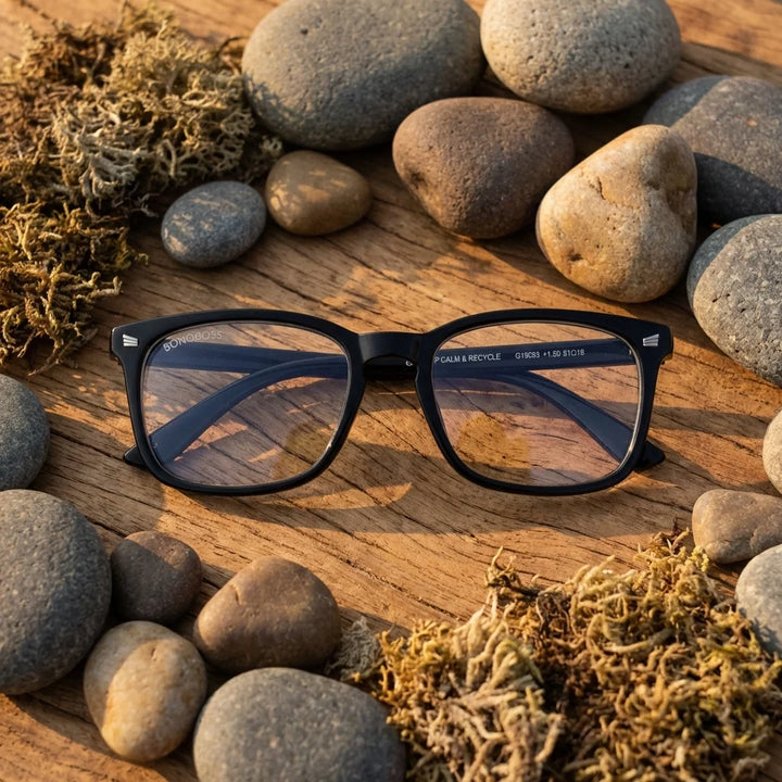 Side view lenses lectura oncol60 triple proteccion luz blue UV400 antirreflejo rpet recycled bonoboss