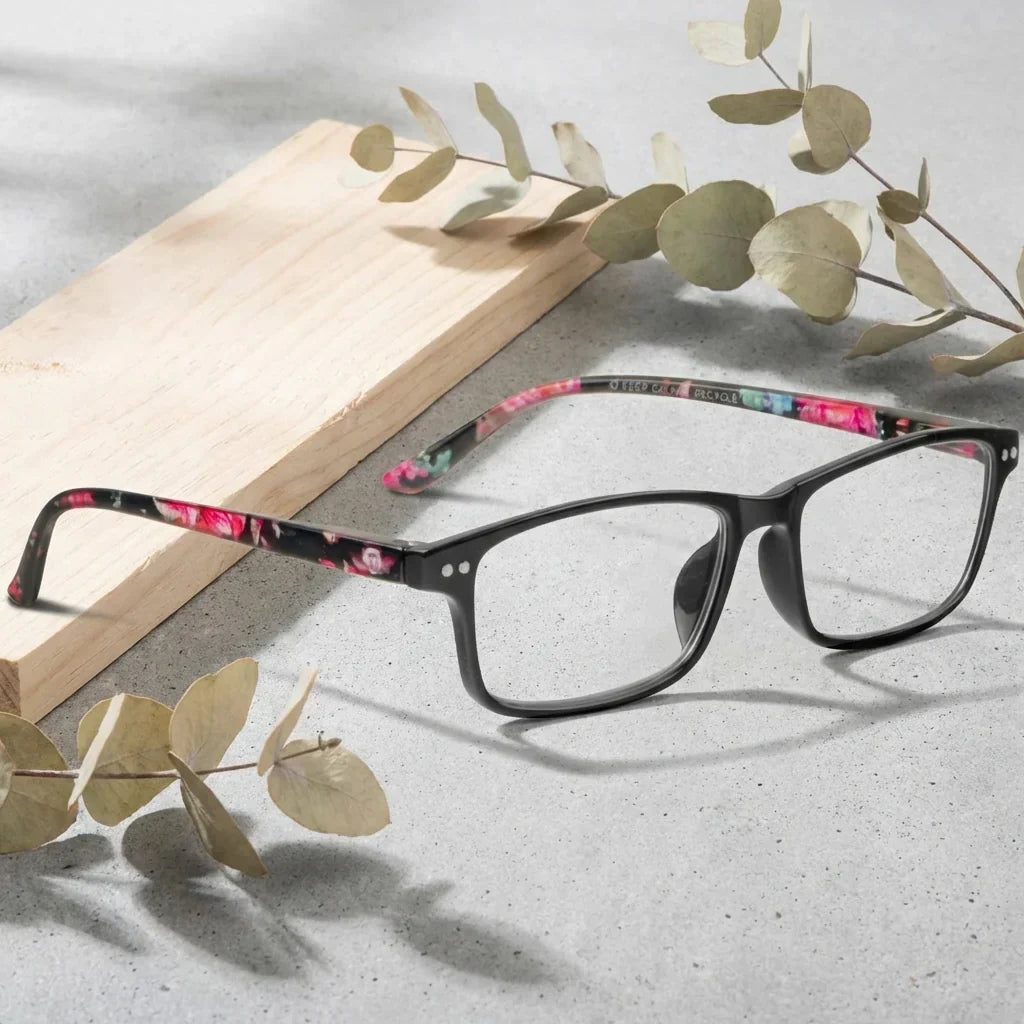 Side view lenses lectura sanzana black triple proteccion luz blue UV400 antirreflejo rpet recycled bonoboss