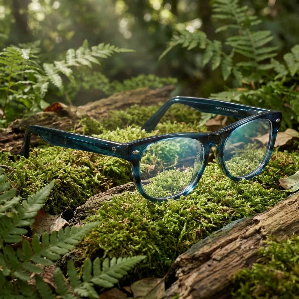 Lenses optical acacia blue in bosque green natural diseño sustainable bonoboss #editorial_sustentabilidad #color_azul