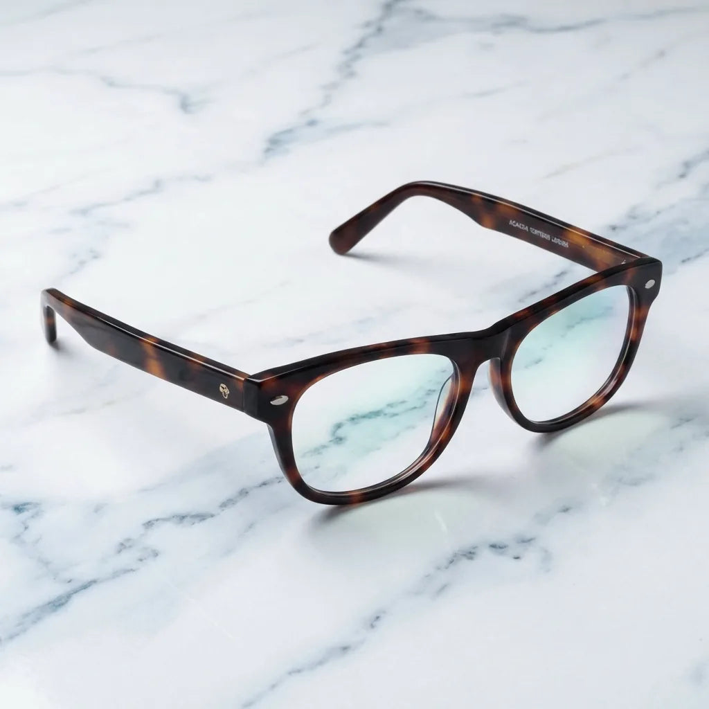 Lenses optical acacia tortoise sobre mármol white elegante frame premium bonoboss #editorial_armazon #color_carey