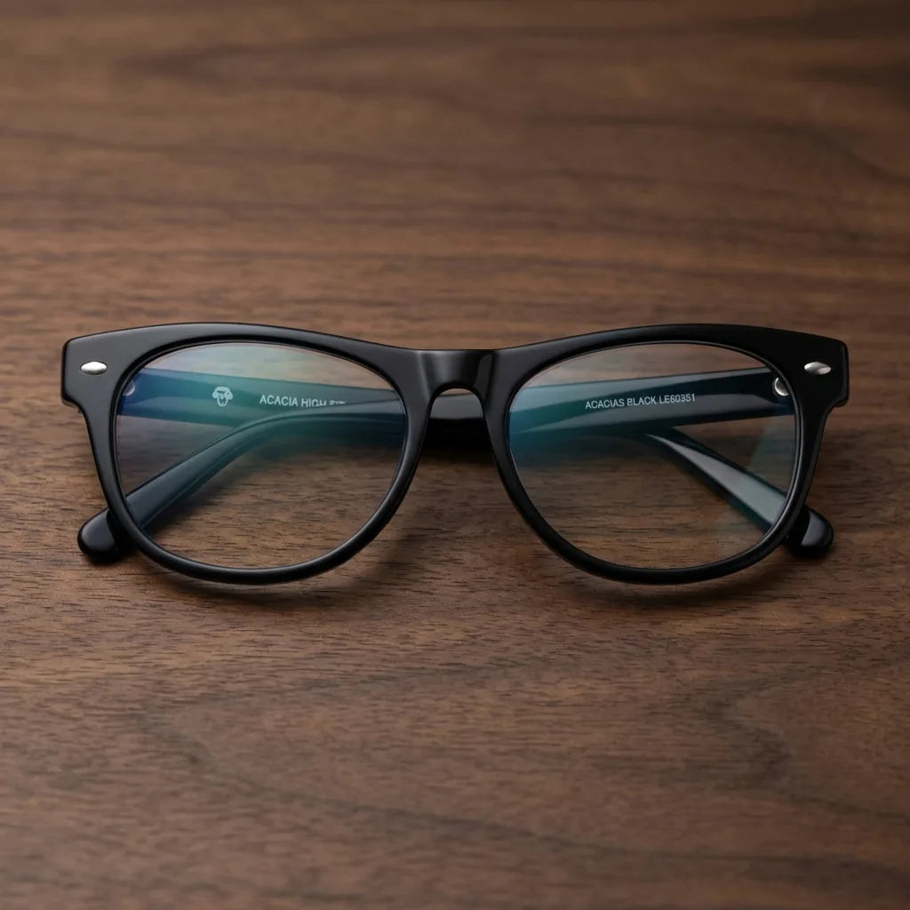 Lenses optical acacia black sobre escritorio wooden premium calidad premium prescription bonoboss #editorial_banner_confianza #color_negro