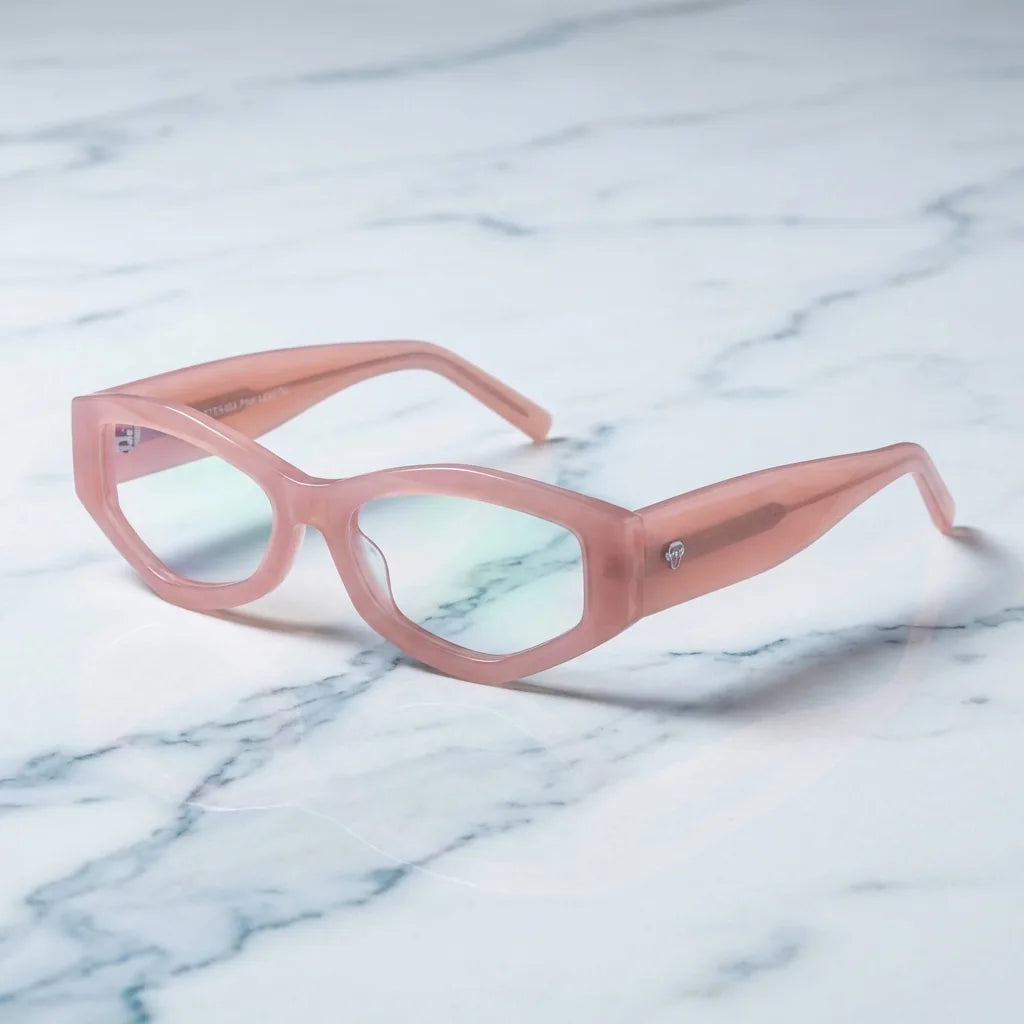 Lenses optical artemisa pink sobre mármol white elegante frame premium bonoboss #editorial_armazon #color_pink