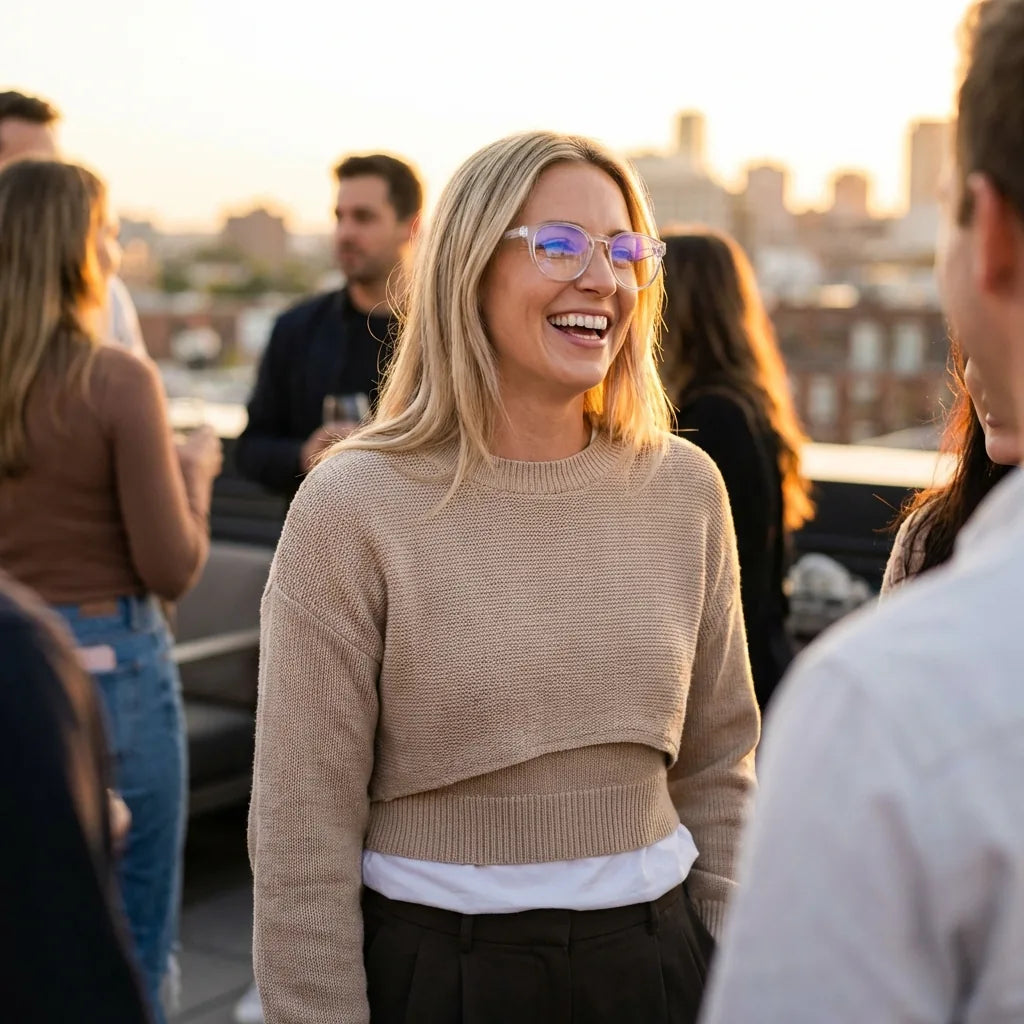Lenses optical ashley brown women in terraza with vista panorámica bonoboss #editorial_lifestyle3 #color_brown