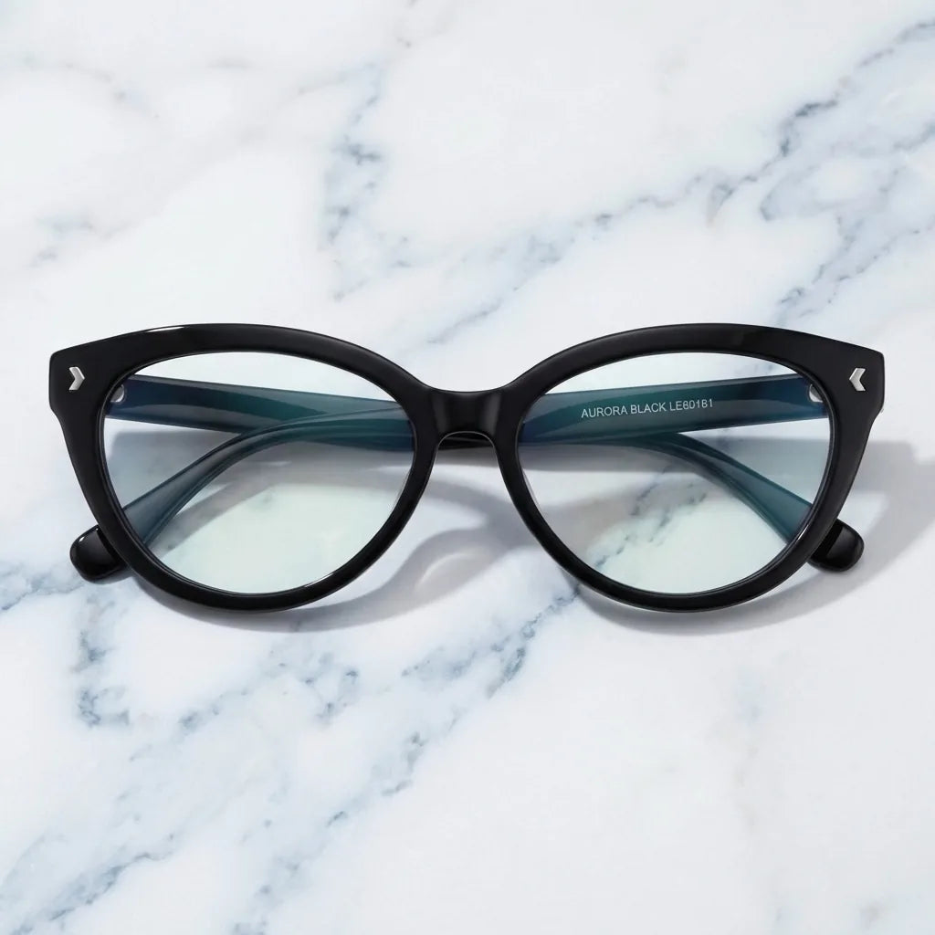 Lenses optical aurora black sobre mármol white elegante frame premium bonoboss #editorial_armazon #color_negro