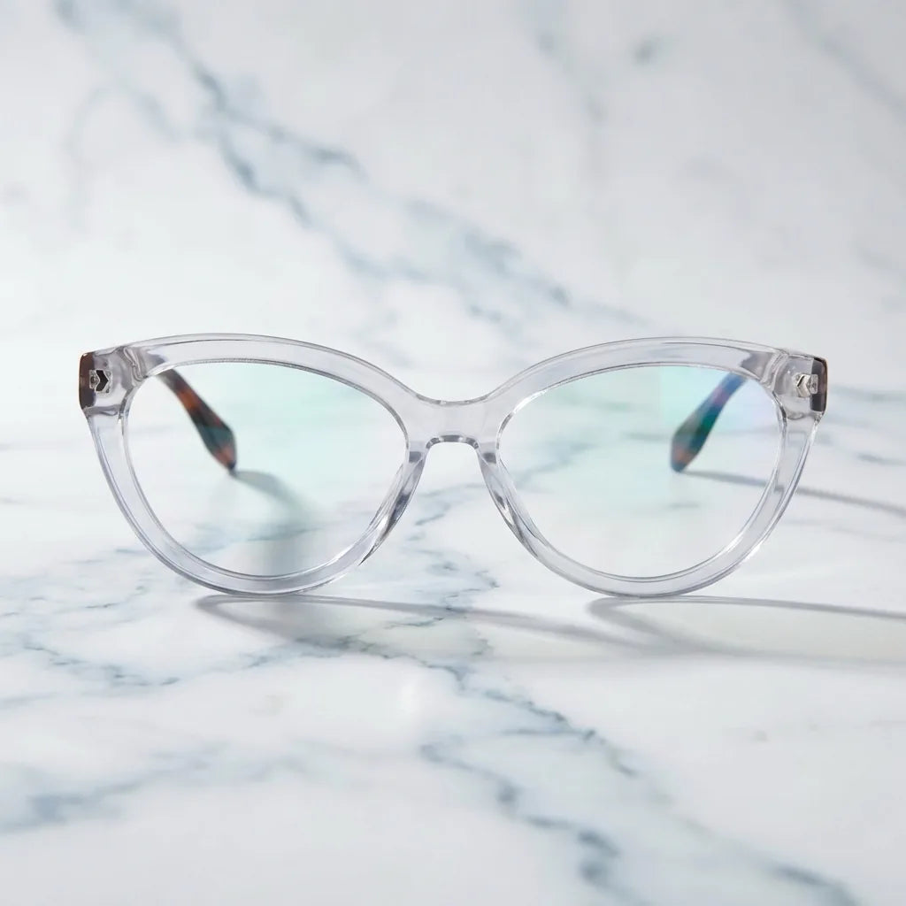 Lenses optical aurora clear sobre mármol white elegante calidad premium prescription bonoboss #editorial_banner_confianza #color_transparente