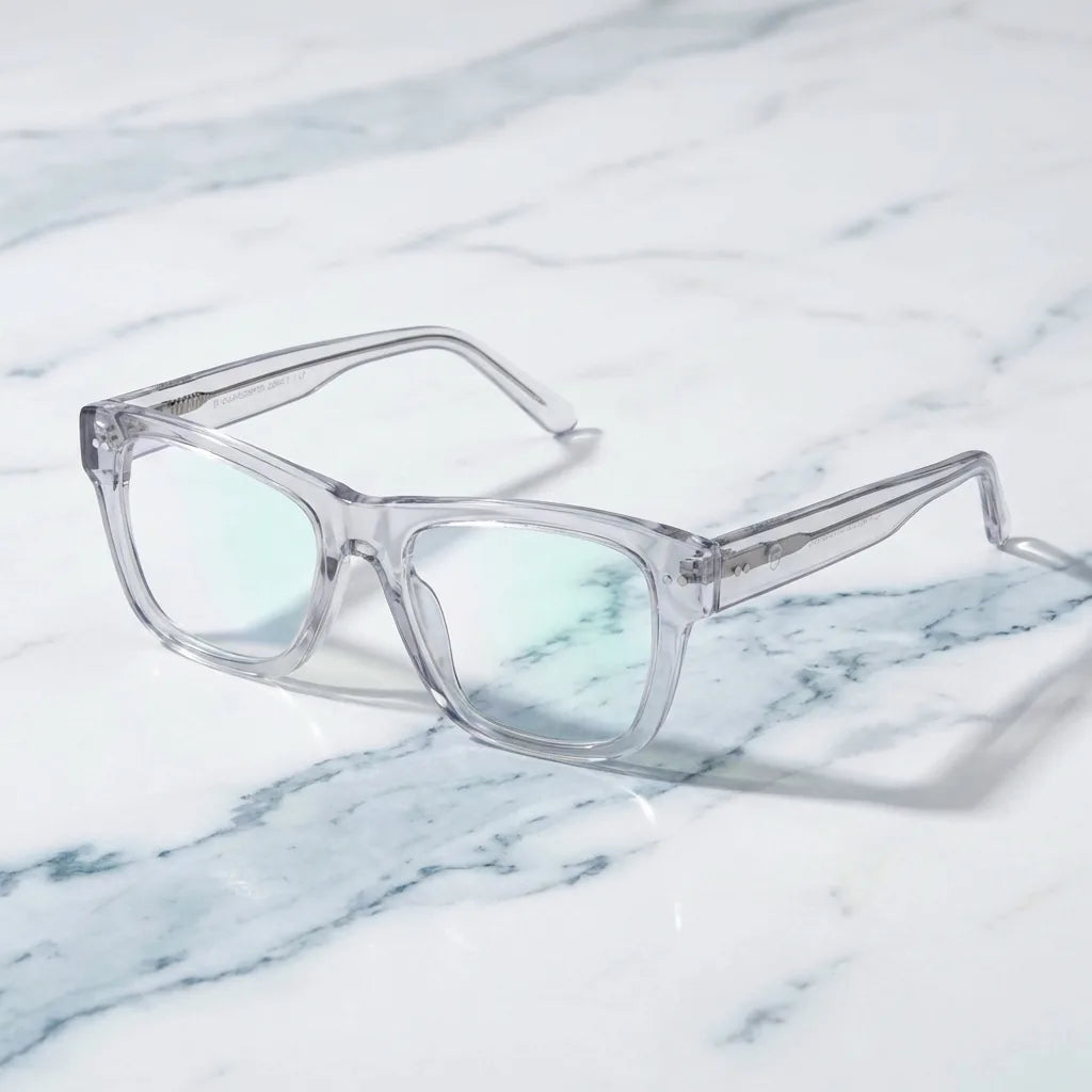Lenses optical barcelona 1 clear sobre mármol white elegante frame premium bonoboss #editorial_armazon #color_transparente