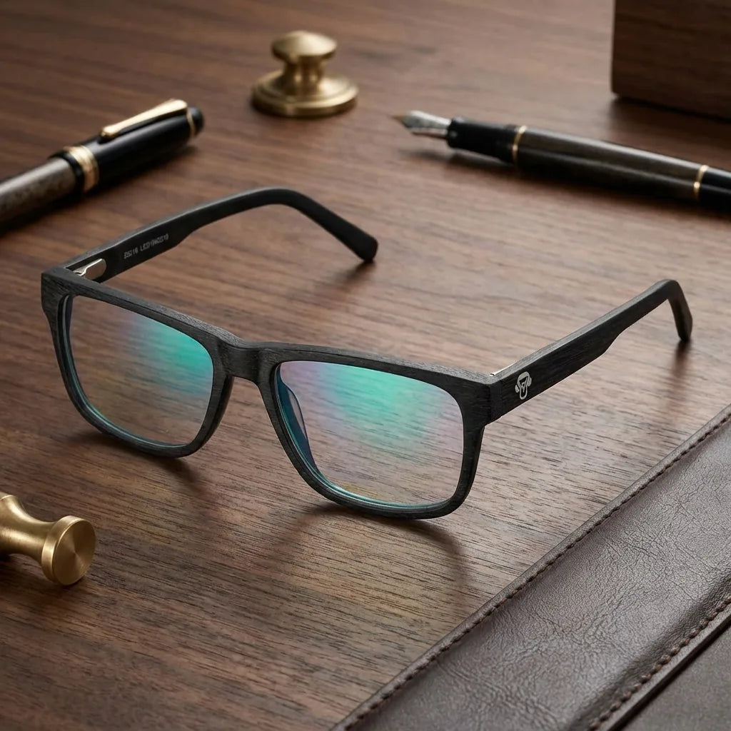 Lenses optical canelo black sobre escritorio wooden premium calidad premium prescription bonoboss #editorial_banner_confianza #color_black