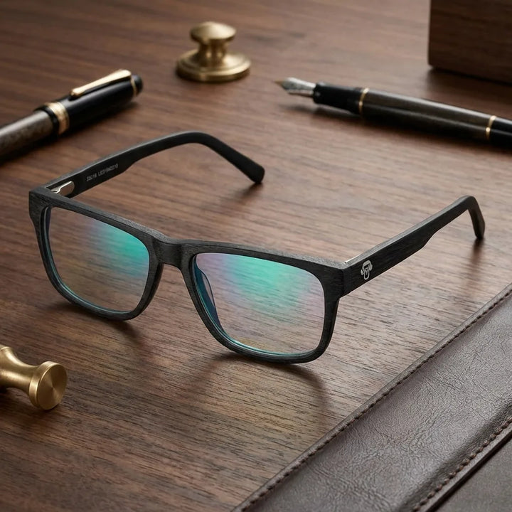 Lenses optical canelo black sobre escritorio wooden premium calidad premium prescription bonoboss #editorial_banner_confianza #color_black