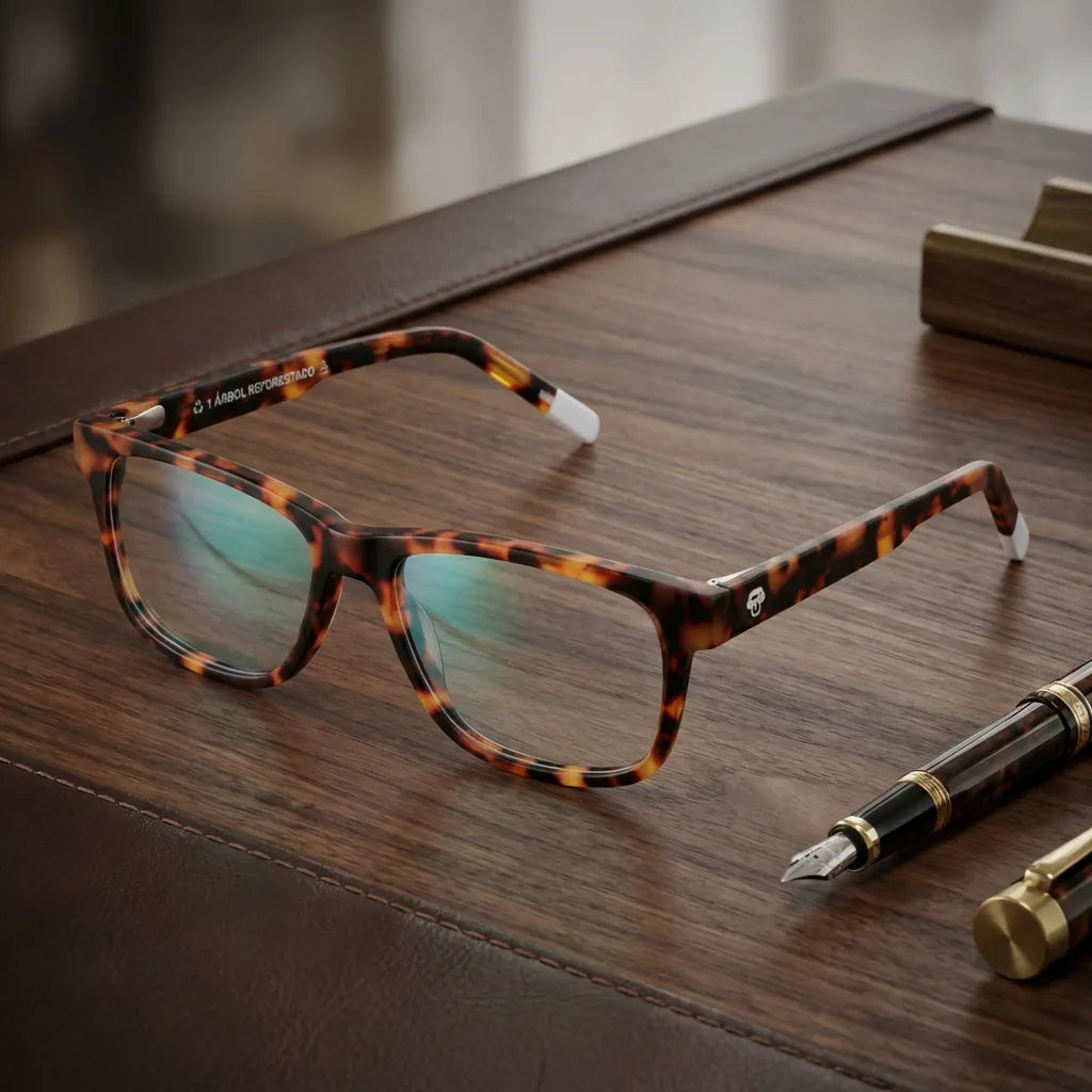 Lenses optical canelo tortoise sobre escritorio wooden premium calidad premium prescription bonoboss #editorial_banner_confianza #color_carey