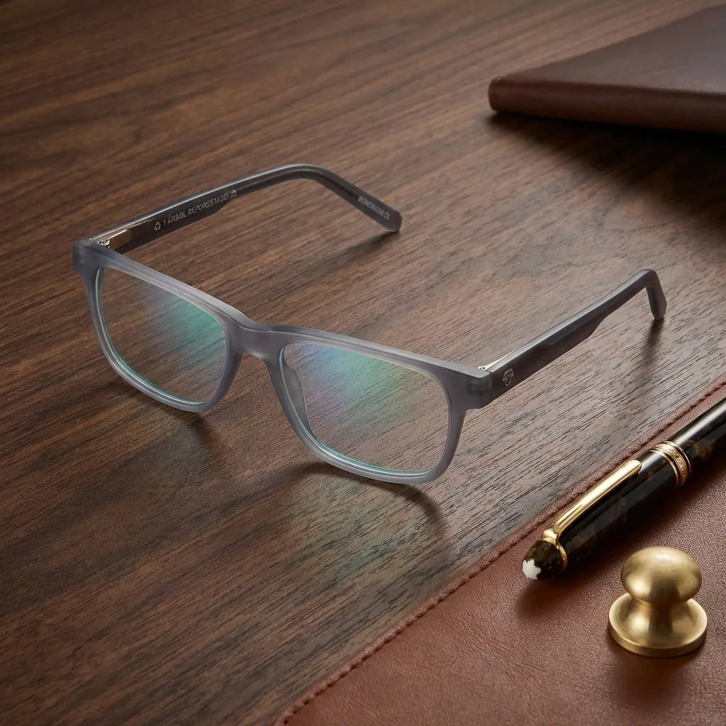 Lenses optical canelo clear sobre mármol white elegante frame premium bonoboss #editorial_armazon #color_transparente