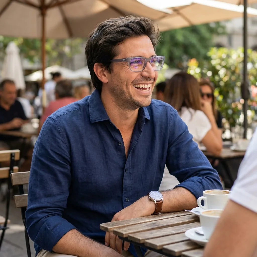 Lenses optical canelo blue men escuchando vinilo estilo creativo bonoboss #editorial_lifestyle4 #color_blue