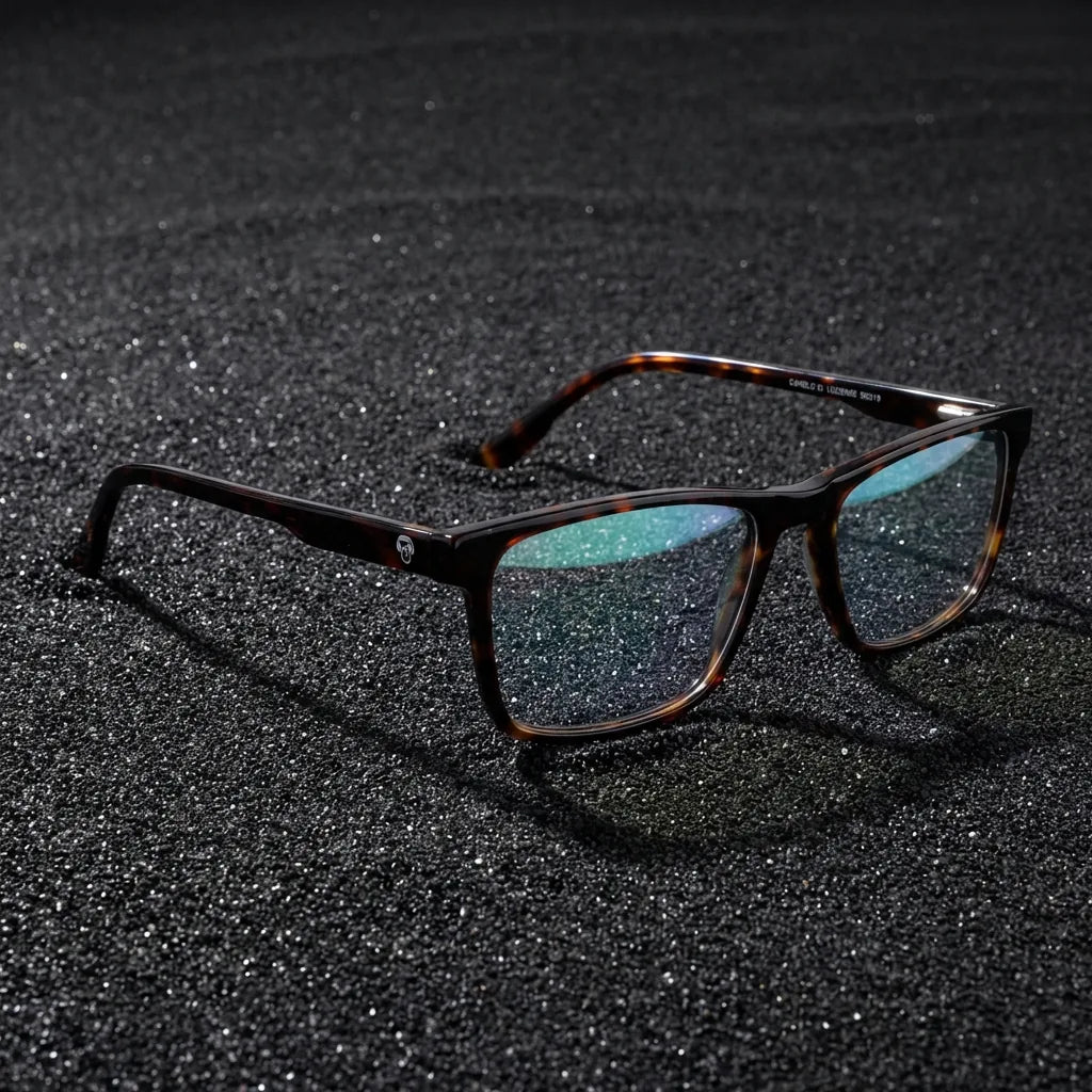 Lenses optical canelo tortoise sobre arena volcánica texturizada diseño sustainable bonoboss #editorial_sustentabilidad #color_carey