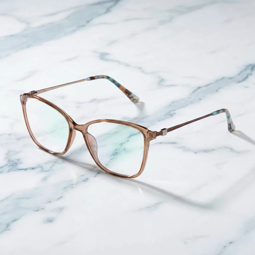 Lenses optical carolina champagne sobre mármol white elegante frame premium bonoboss #editorial_armazon #color_champagne