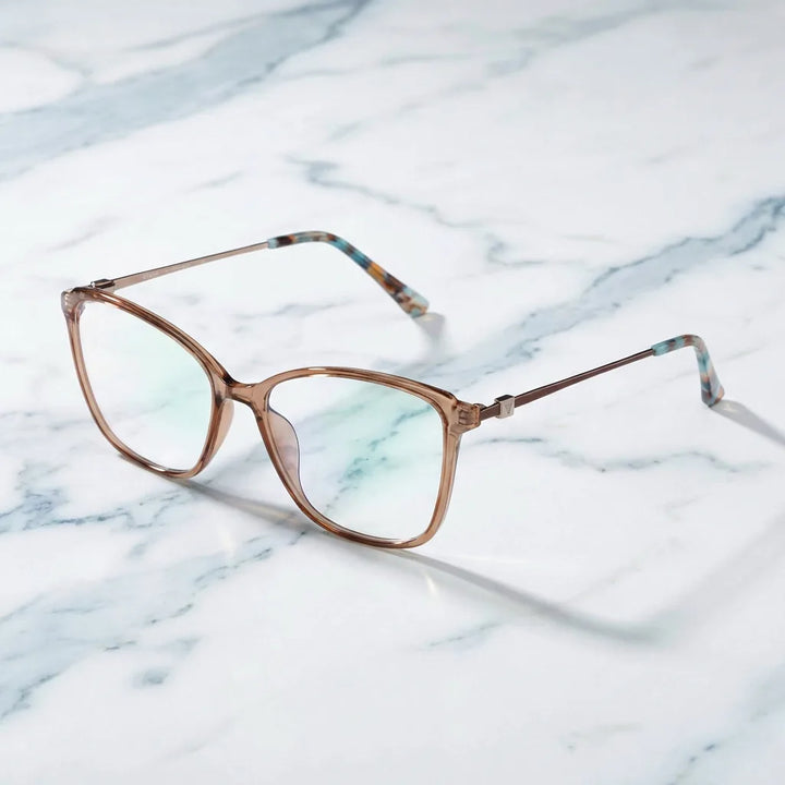 Lenses optical carolina champagne sobre mármol white elegante frame premium bonoboss #editorial_armazon #color_champagne