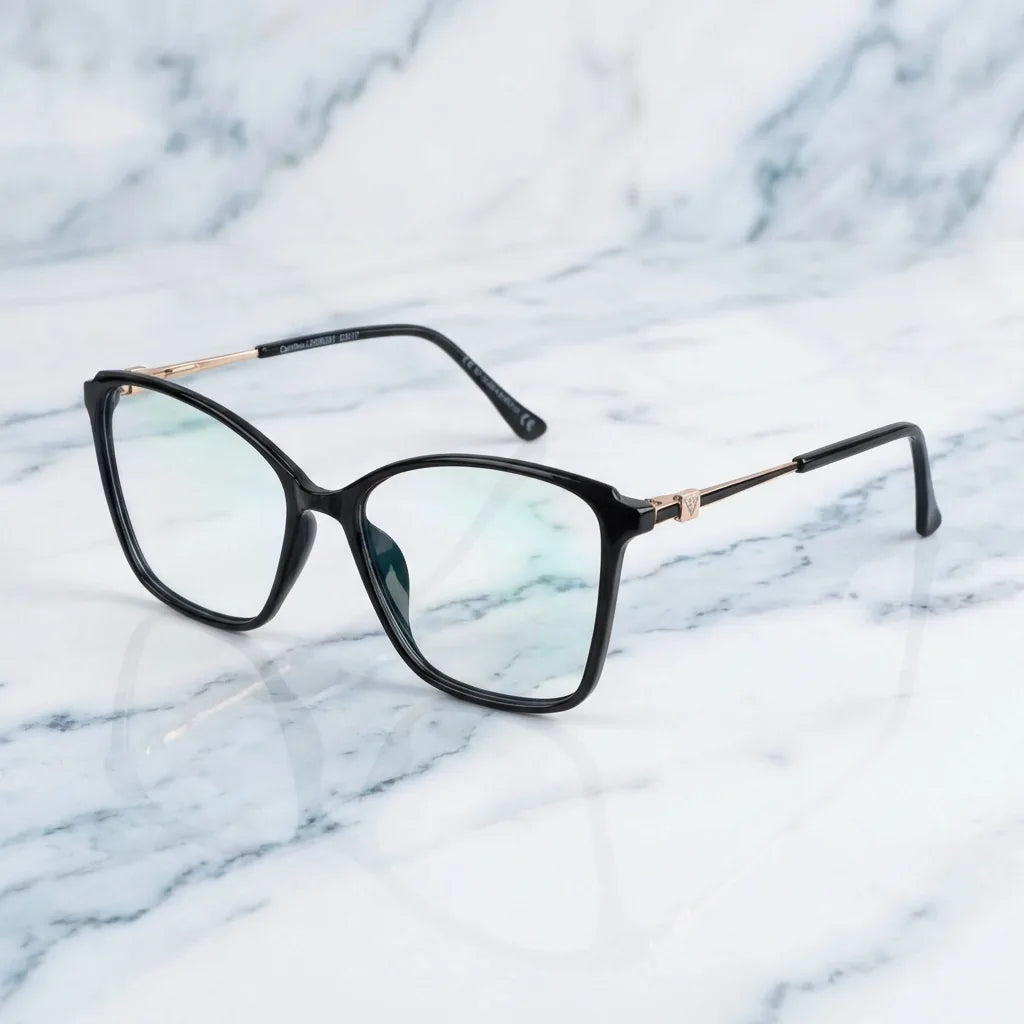Lenses optical carolina black sobre mármol white elegante frame premium bonoboss #editorial_armazon #color_negro
