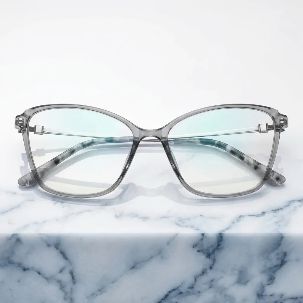 Lenses optical carolina clear sobre mármol white elegante frame premium bonoboss #editorial_armazon #color_transparente