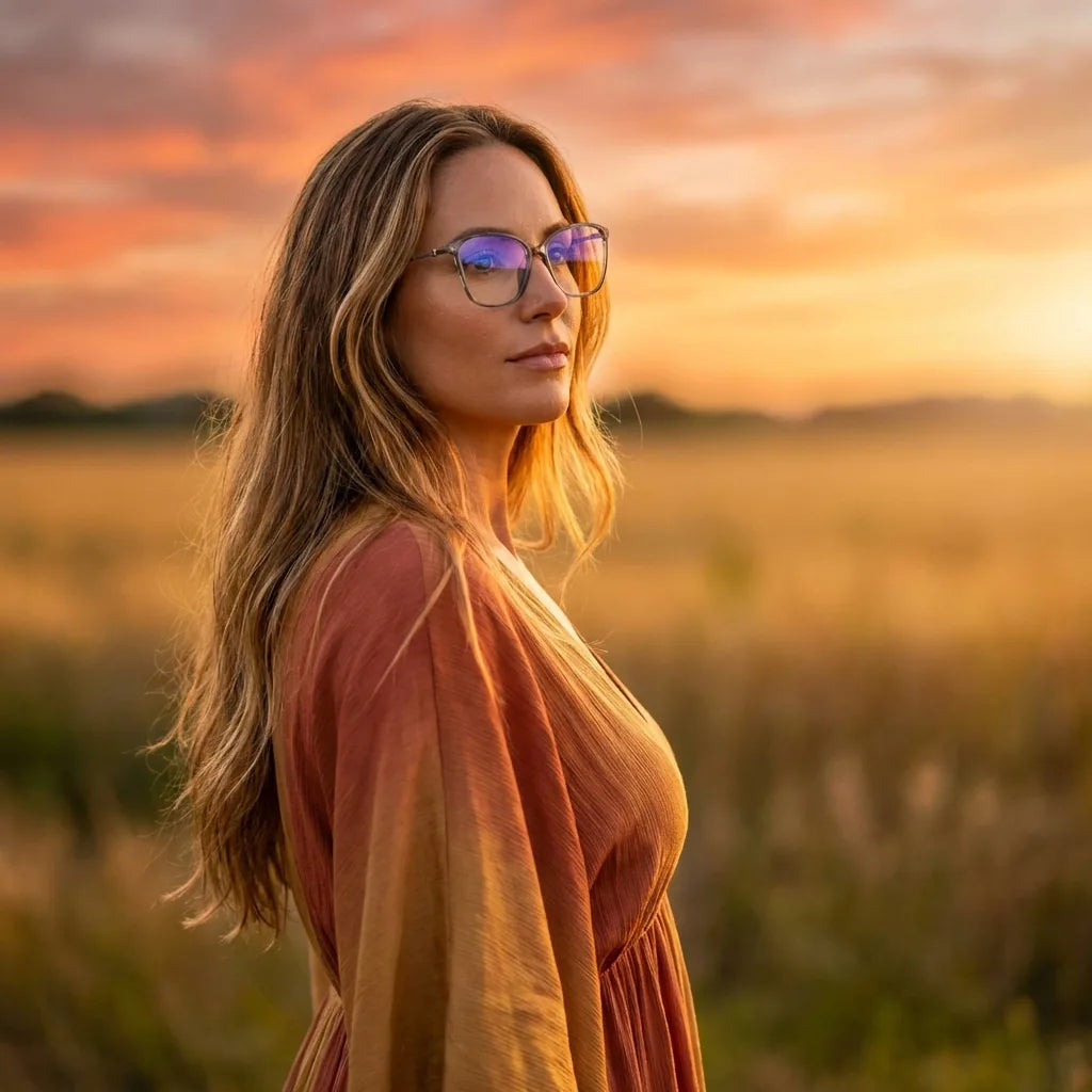 Lenses optical carolina clear women in luz dorada golden hour elegante bonoboss #editorial_lifestyle2 #color_transparente