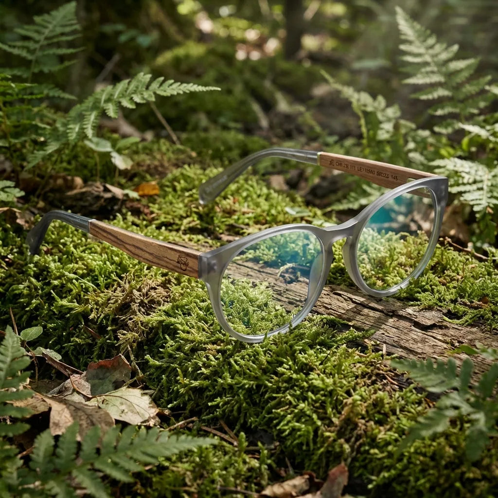 Lenses optical chiloe 111 blue sobre arena volcánica texturizada diseño sustainable bonoboss #editorial_sustentabilidad #color_blue