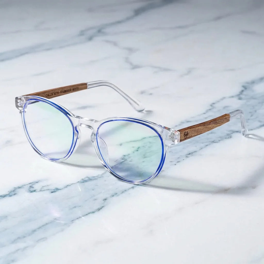 Lenses optical chiloe naranja sobre mármol white elegante frame premium bonoboss #editorial_armazon #color_naranja