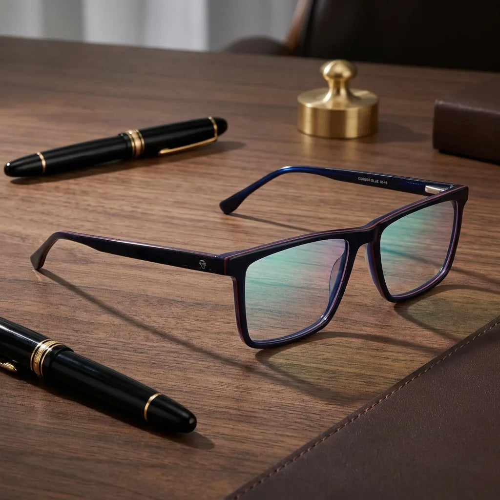 Lenses optical condor blue sobre escritorio wooden premium calidad premium prescription bonoboss #editorial_banner_confianza #color_azul