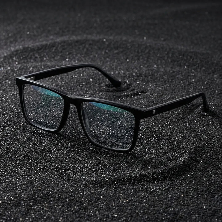 Lenses optical condor black sobre arena volcánica texturizada diseño sustainable bonoboss #editorial_sustentabilidad #color_negro