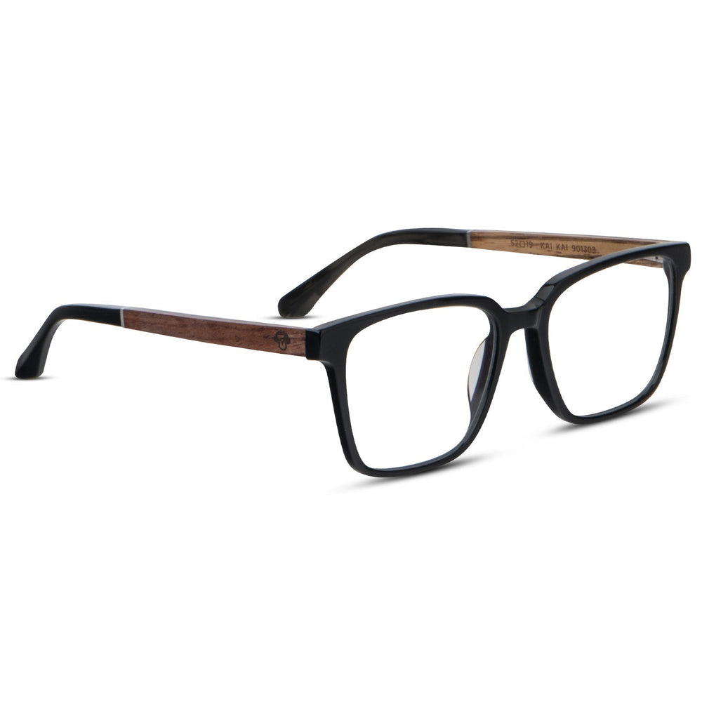 Optical frames black and forma cuadrada with wooden temples natural sustainable recycled Bonoboss #color_negro