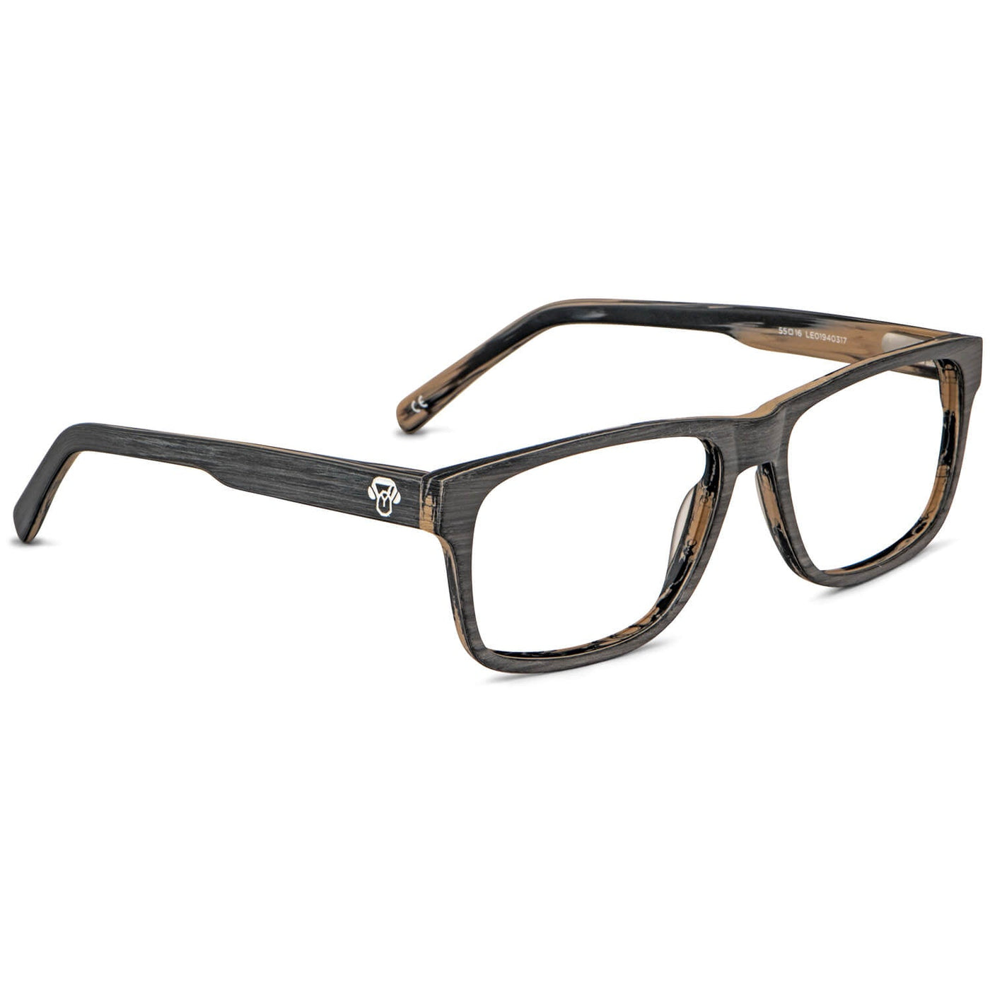 vista frontal de armazones o marcos opticos de material sustentable reciclado ecologico de forma rectangular de color negro para hombre y mujer de cara redonda