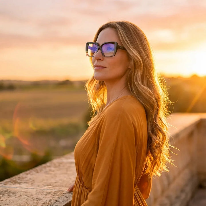 Lenses optical domi honey green women in luz dorada golden hour elegante bonoboss #editorial_lifestyle1 #color_honey-green