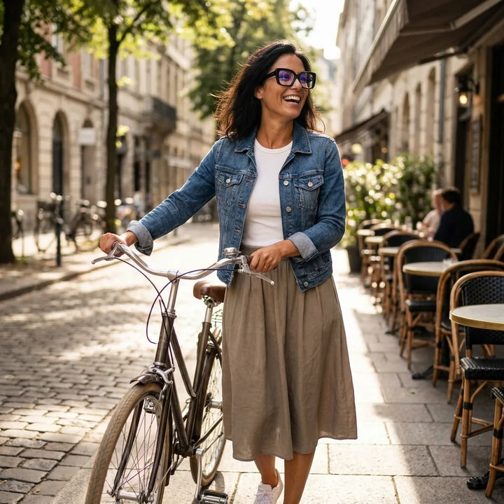 Lenses optical domi black women in bicicleta vintage café urbano bonoboss #editorial_lifestyle2 #color_negro