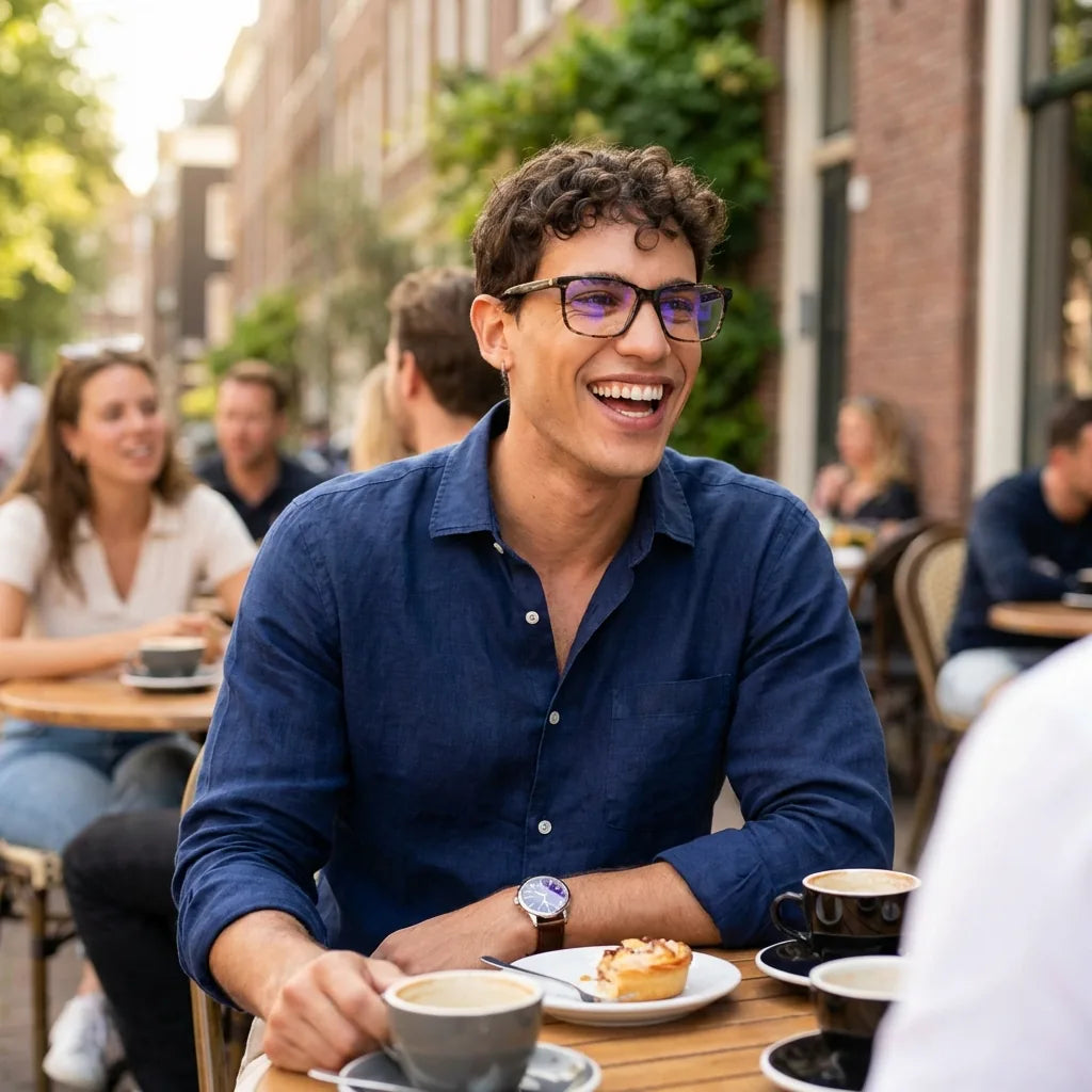 Lenses optical don eduardo marble men in café with amigos ambiente social bonoboss #editorial_lifestyle2 #color_marble