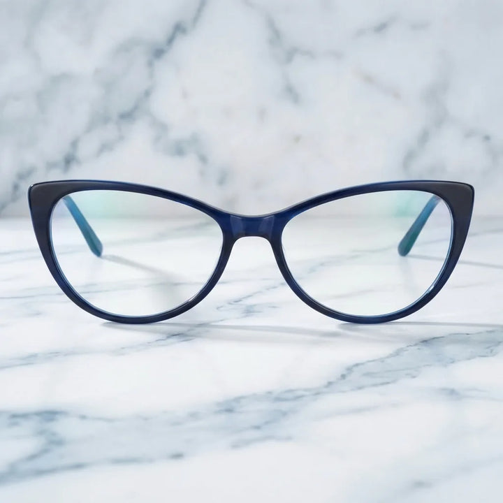 Lenses optical emily blue sobre mármol white elegante calidad premium prescription bonoboss #editorial_banner_confianza #color_azul