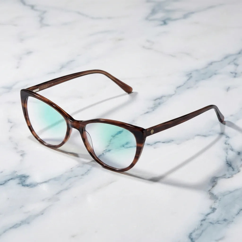 Lenses optical emily brown sobre mármol white elegante frame premium bonoboss #editorial_armazon #color_brown
