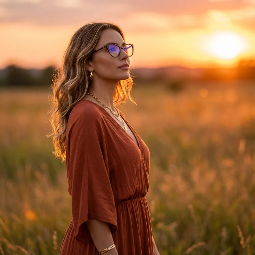 Lenses optical emily brown women in luz dorada golden hour elegante bonoboss #editorial_lifestyle2 #color_brown