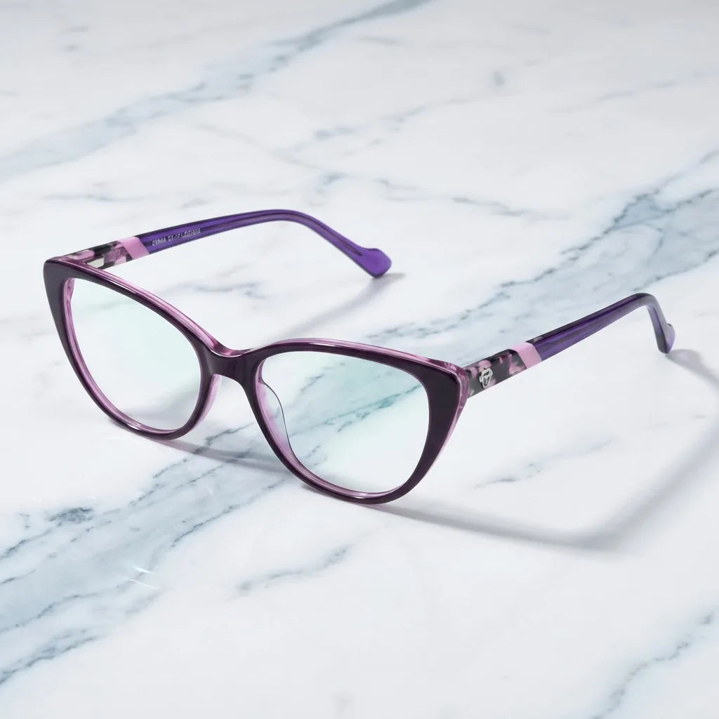 Lenses optical emma purple sobre mármol white elegante frame premium bonoboss #editorial_armazon #color_morado